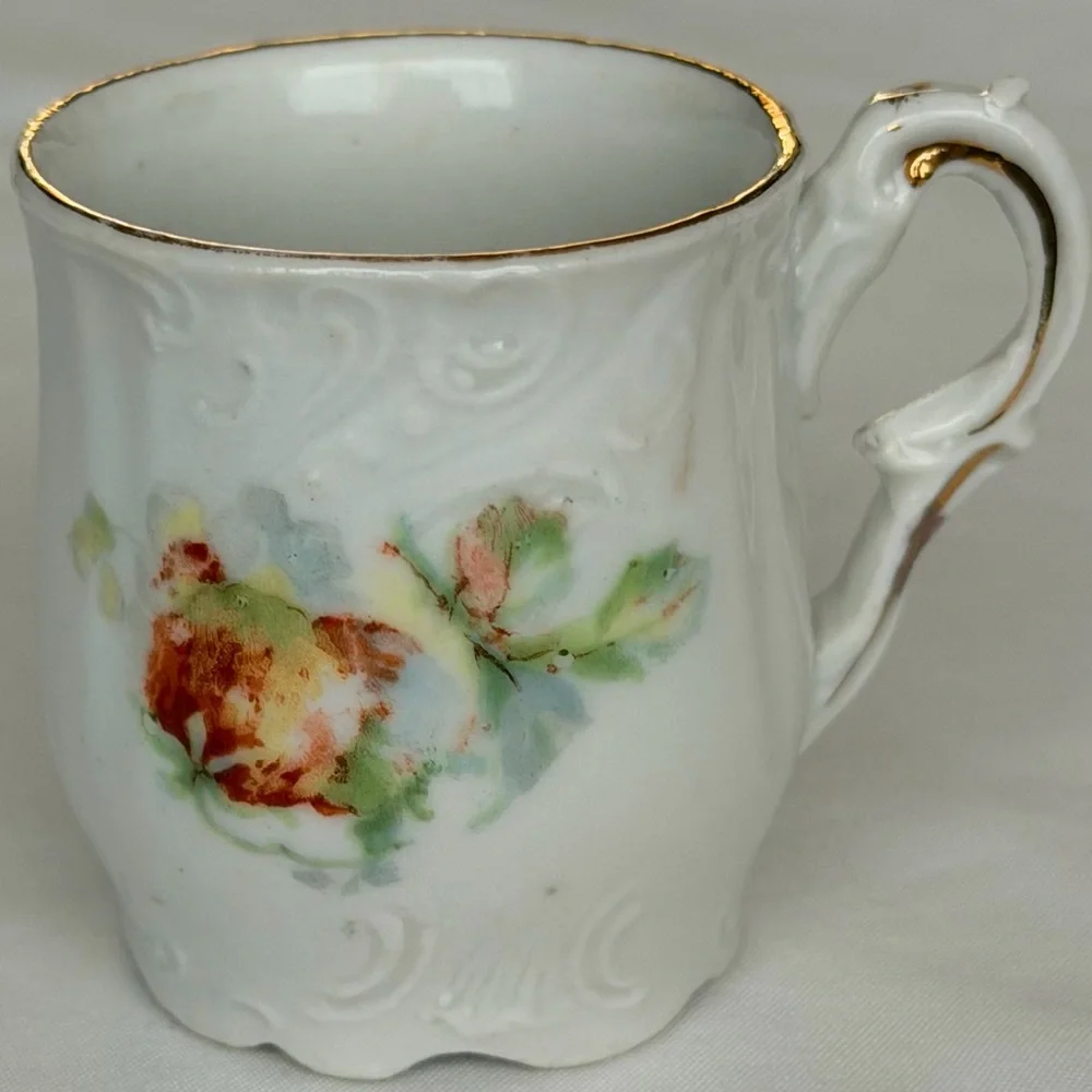 Antique Porcelain Mini Floral White & Gold Victorian Demitasse Retro Display Cup